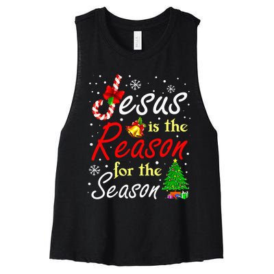 Jesus Is The Reason For The Season Funny Christmas Pajamas Women's Racerback Cropped Tank