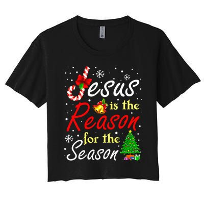 Jesus Is The Reason For The Season Funny Christmas Pajamas Women's Crop Top Tee