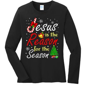 Jesus Is The Reason For The Season Funny Christmas Pajamas Ladies Long Sleeve Shirt