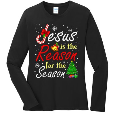 Jesus Is The Reason For The Season Funny Christmas Pajamas Ladies Long Sleeve Shirt