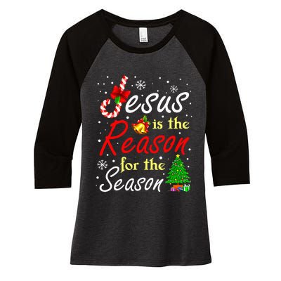 Jesus Is The Reason For The Season Funny Christmas Pajamas Women's Tri-Blend 3/4-Sleeve Raglan Shirt