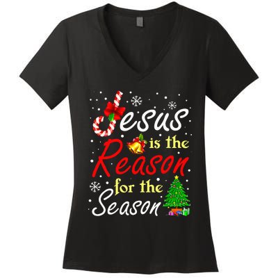 Jesus Is The Reason For The Season Funny Christmas Pajamas Women's V-Neck T-Shirt