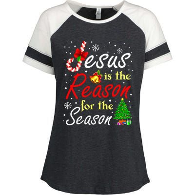 Jesus Is The Reason For The Season Funny Christmas Pajamas Enza Ladies Jersey Colorblock Tee