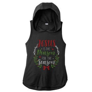 Jesus Is The Reason For The Season Christmas Ladies PosiCharge Tri-Blend Wicking Draft Hoodie Tank