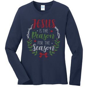 Jesus Is The Reason For The Season Christmas Ladies Long Sleeve Shirt