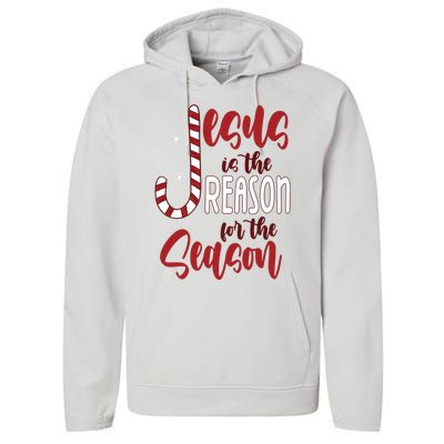 Jesus Is The Reason For The Season Candy Cane Christmas Performance Fleece Hoodie