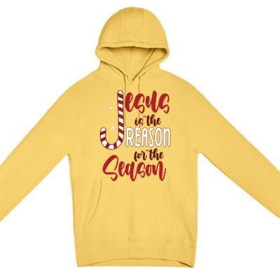 Jesus Is The Reason For The Season Candy Cane Christmas Premium Pullover Hoodie