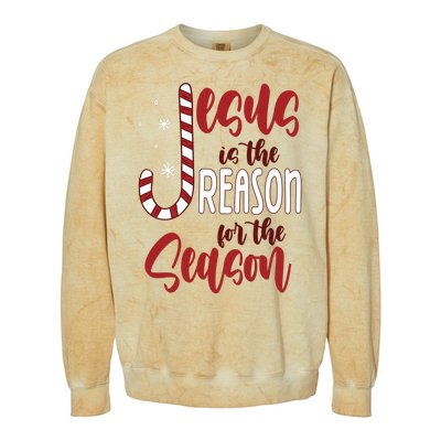 Jesus Is The Reason For The Season Candy Cane Christmas Colorblast Crewneck Sweatshirt