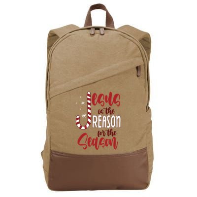 Jesus Is The Reason For The Season Candy Cane Christmas Cotton Canvas Backpack