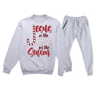 Jesus Is The Reason For The Season Candy Cane Christmas Premium Crewneck Sweatsuit Set