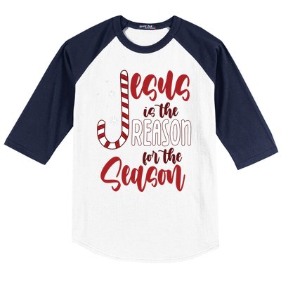 Jesus Is The Reason For The Season Candy Cane Christmas Baseball Sleeve Shirt