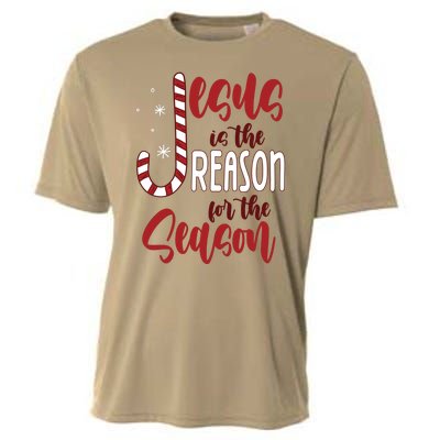 Jesus Is The Reason For The Season Candy Cane Christmas Cooling Performance Crew T-Shirt