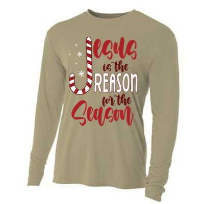 Jesus Is The Reason For The Season Candy Cane Christmas Cooling Performance Long Sleeve Crew