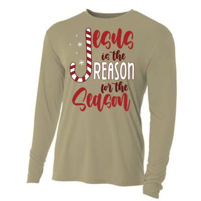 Jesus Is The Reason For The Season Candy Cane Christmas Cooling Performance Long Sleeve Crew