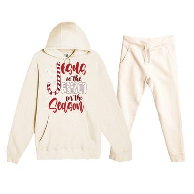 Jesus Is The Reason For The Season Candy Cane Christmas Premium Hooded Sweatsuit Set