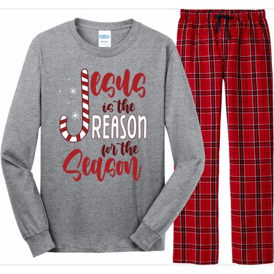 Jesus Is The Reason For The Season Candy Cane Christmas Long Sleeve Pajama Set