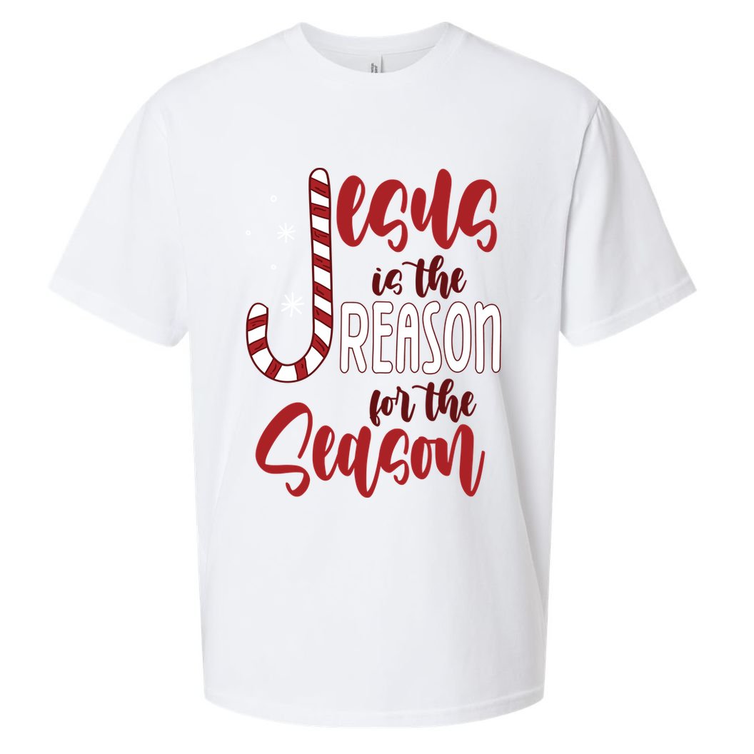 Jesus Is The Reason For The Season Candy Cane Christmas Sueded Cloud Jersey T-Shirt