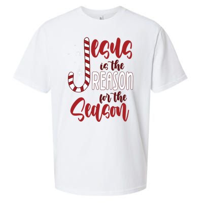 Jesus Is The Reason For The Season Candy Cane Christmas Sueded Cloud Jersey T-Shirt