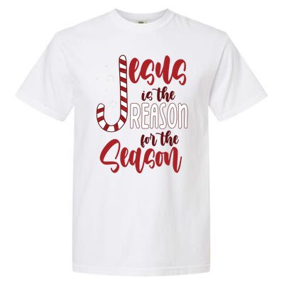 Jesus Is The Reason For The Season Candy Cane Christmas Garment-Dyed Heavyweight T-Shirt