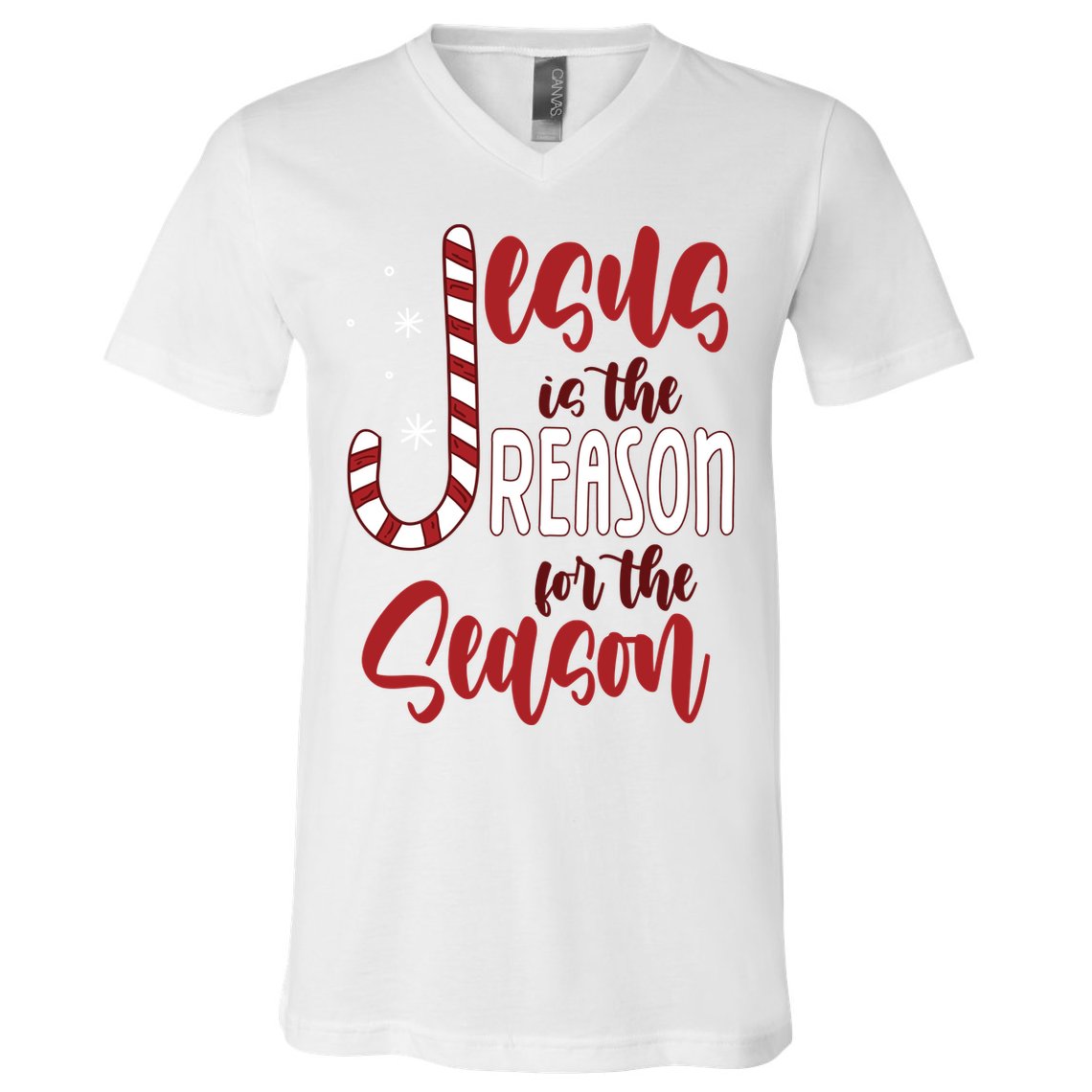 Jesus Is The Reason For The Season Candy Cane Christmas V-Neck T-Shirt