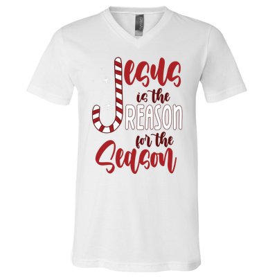 Jesus Is The Reason For The Season Candy Cane Christmas V-Neck T-Shirt