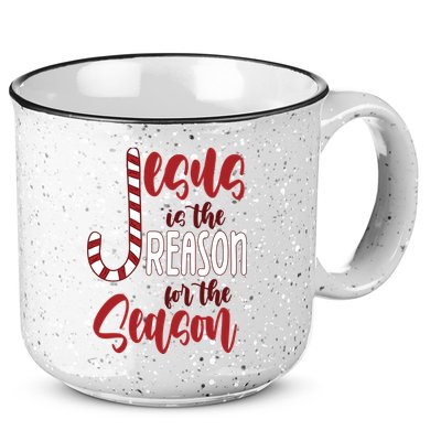 Jesus Is The Reason For The Season Candy Cane Christmas 15oz Campfire Ceramic Mug
