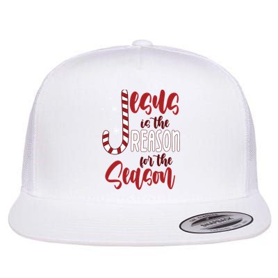 Jesus Is The Reason For The Season Candy Cane Christmas Flat Bill Trucker Hat