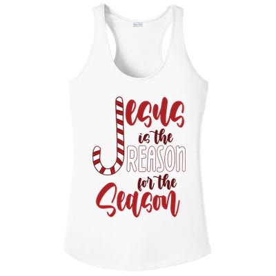 Jesus Is The Reason For The Season Candy Cane Christmas Ladies PosiCharge Competitor Racerback Tank