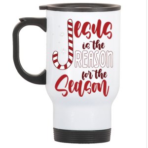 Jesus Is The Reason For The Season Candy Cane Christmas Stainless Steel Travel Mug