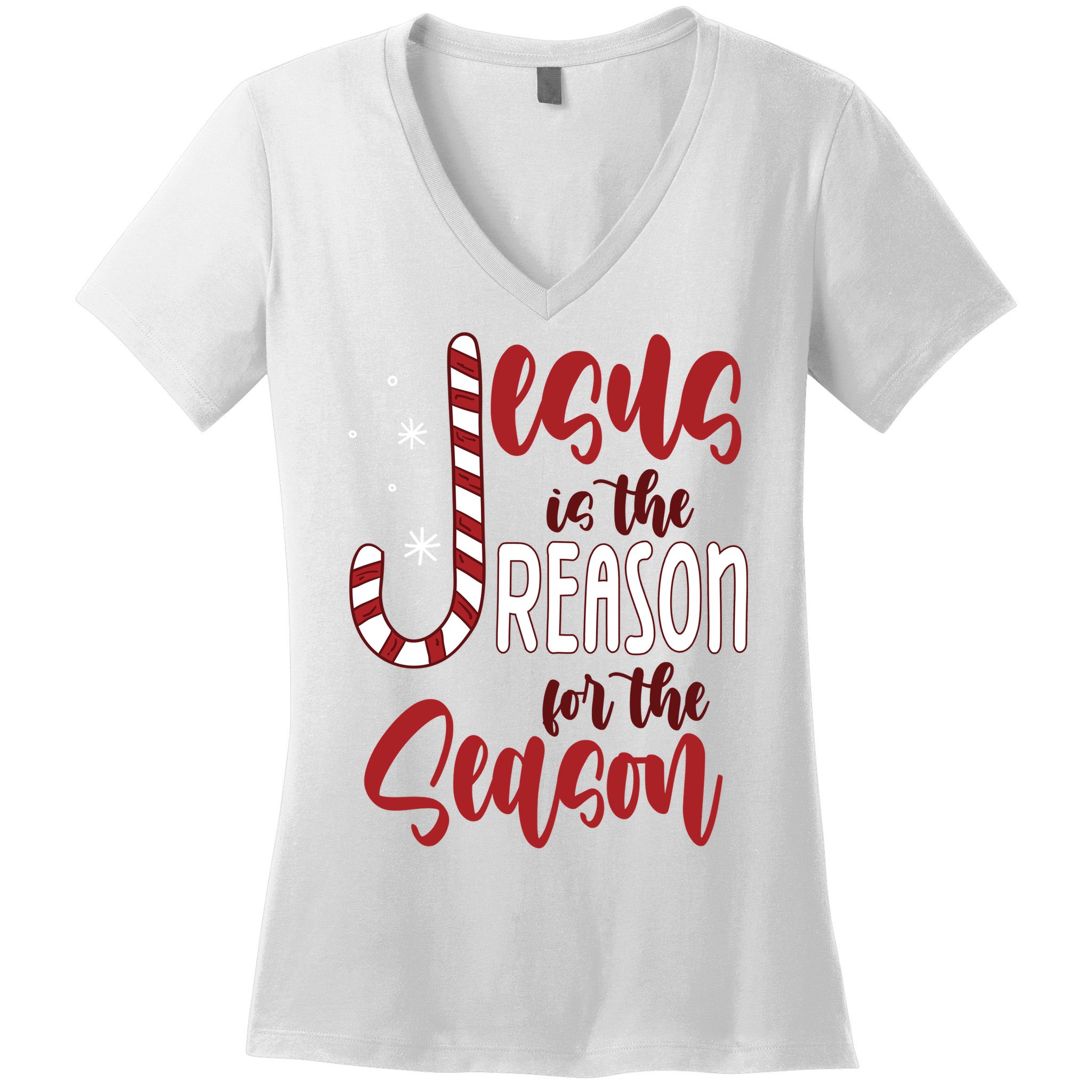 Jesus Is The Reason For The Season Candy Cane Christmas Women's V-Neck T-Shirt