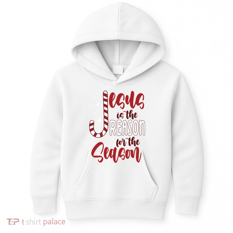 Jesus Is The Reason For The Season Candy Cane Christmas Kids Hoodie