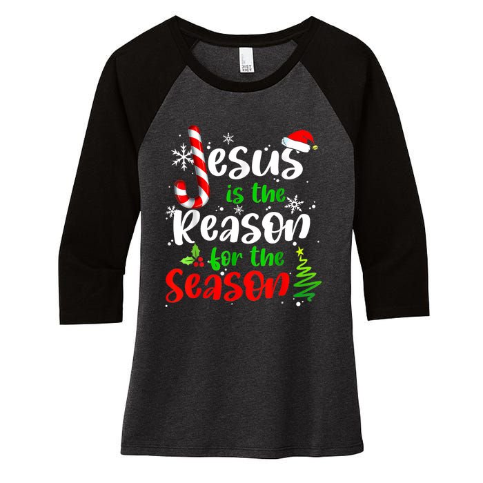 Jesus Is The Reason For The Season Christian Faith Christmas Women's Tri-Blend 3/4-Sleeve Raglan Shirt