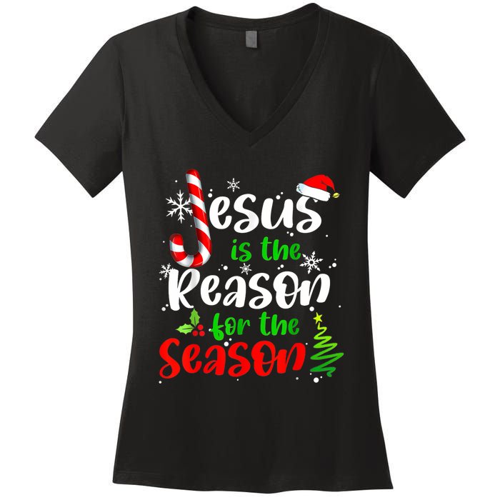 Jesus Is The Reason For The Season Christian Faith Christmas Women's V-Neck T-Shirt