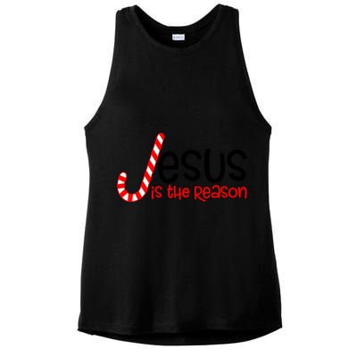 Jesus Is The Reason Candy Cane Christmas Ladies PosiCharge Tri-Blend Wicking Tank