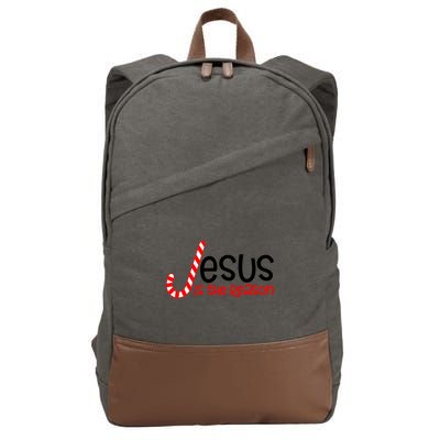 Jesus Is The Reason Candy Cane Christmas Cotton Canvas Backpack