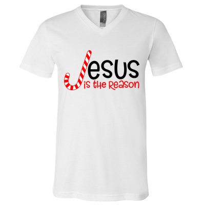 Jesus Is The Reason Candy Cane Christmas V-Neck T-Shirt