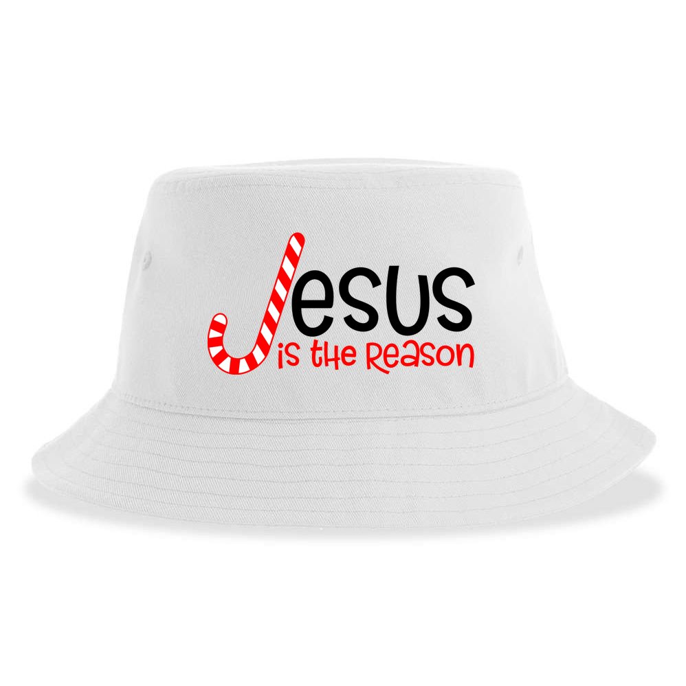 Jesus Is The Reason Candy Cane Christmas Sustainable Bucket Hat