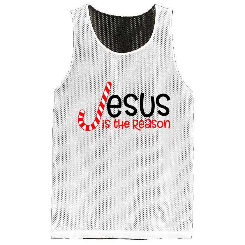 Jesus Is The Reason Candy Cane Christmas Mesh Reversible Basketball Jersey Tank