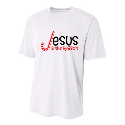 Jesus Is The Reason Candy Cane Christmas Youth Performance Sprint T-Shirt