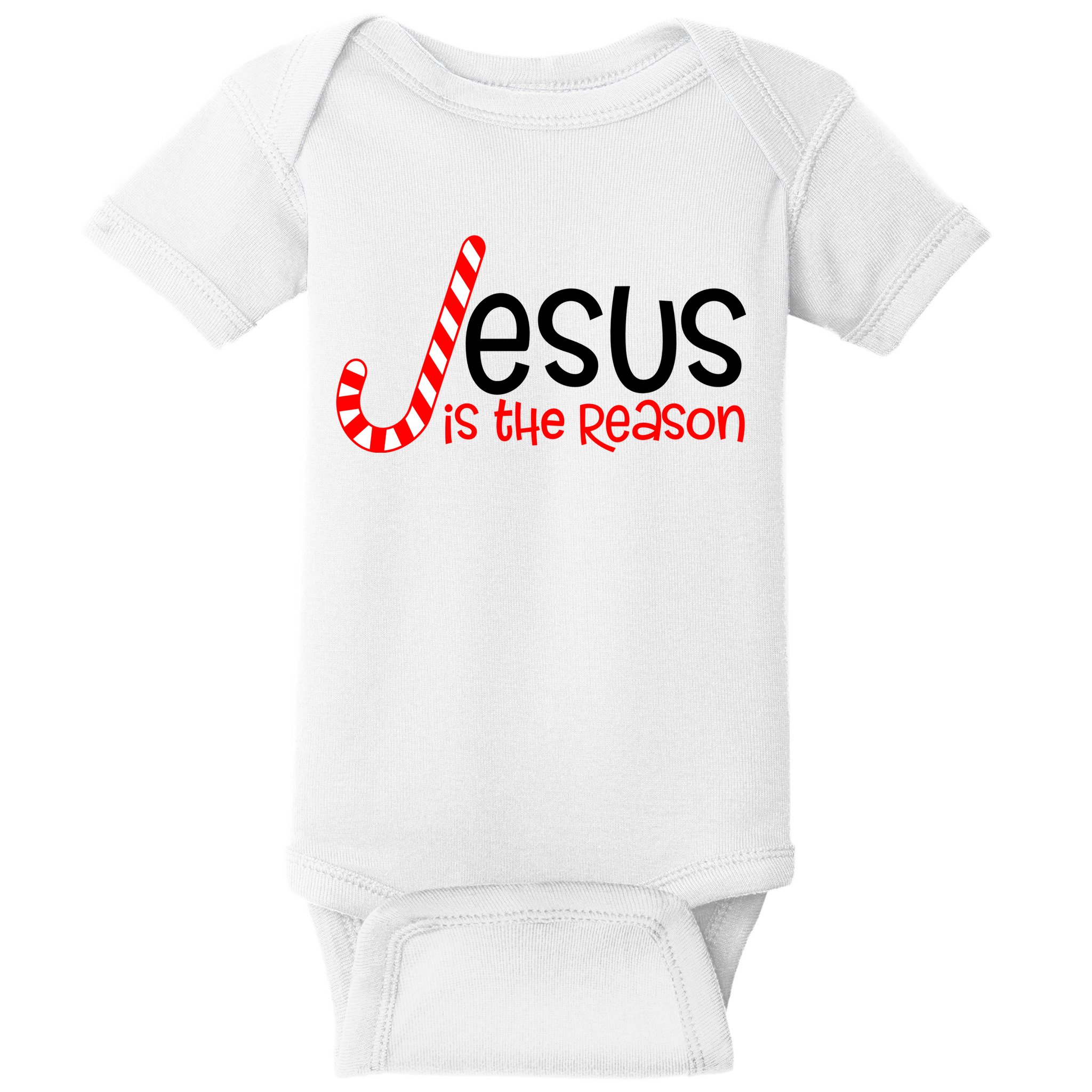 Jesus Is The Reason Candy Cane Christmas Baby Bodysuit