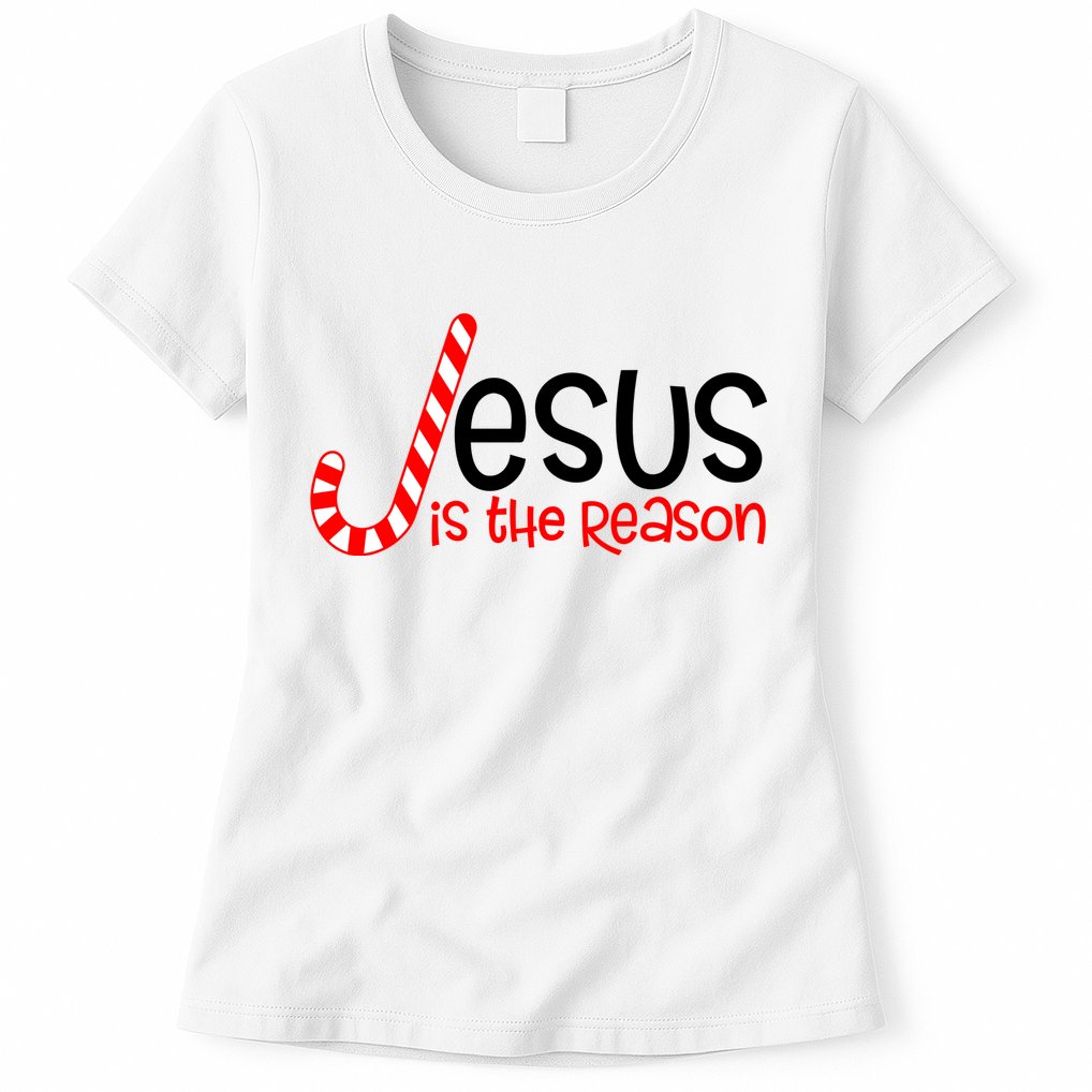 Jesus Is The Reason Candy Cane Christmas Womens T-Shirt