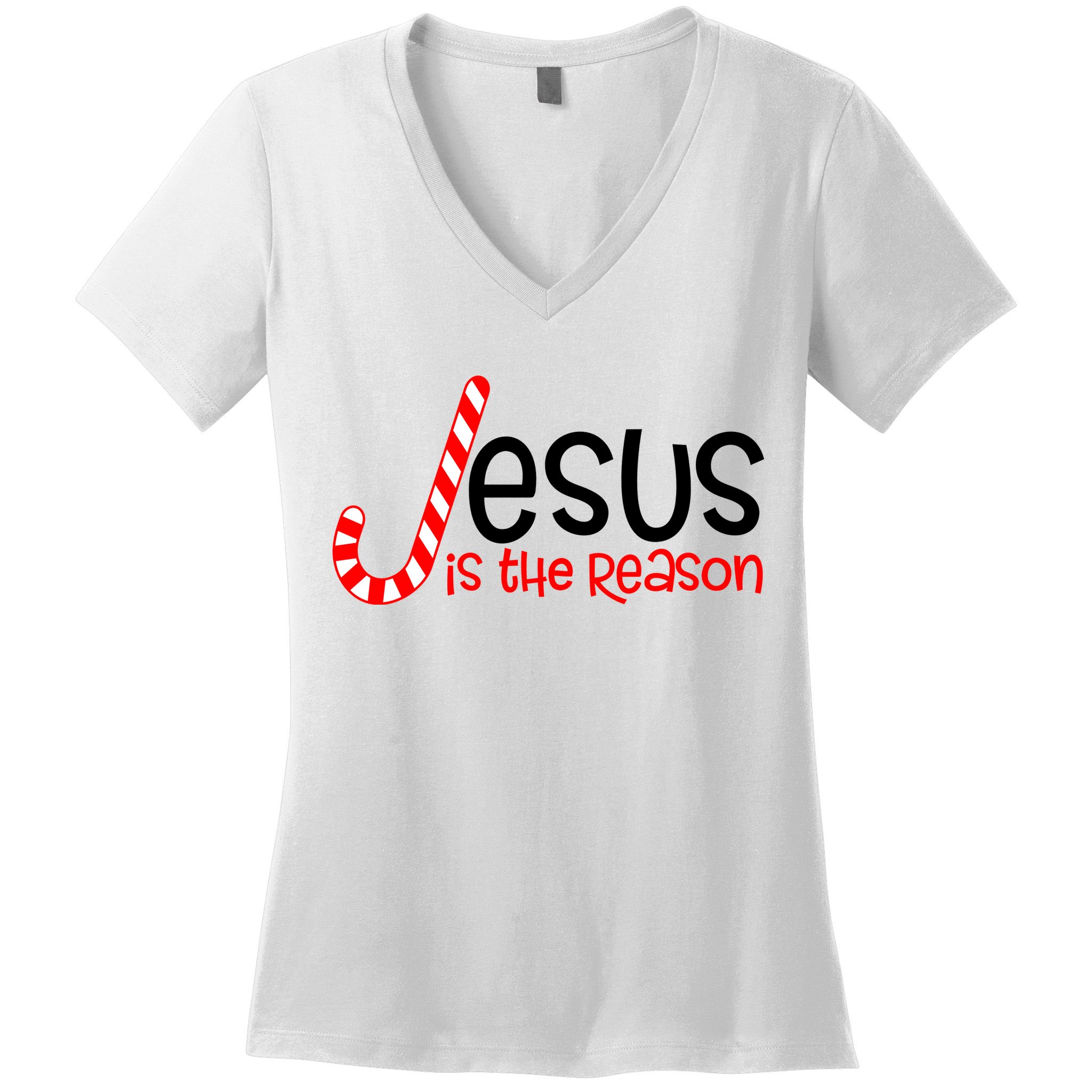 Jesus Is The Reason Candy Cane Christmas Women's V-Neck T-Shirt
