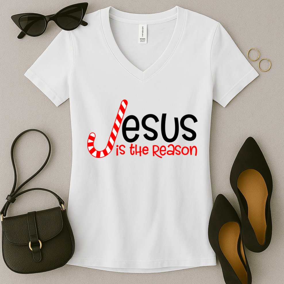 Jesus Is The Reason Candy Cane Christmas Women's V-Neck T-Shirt