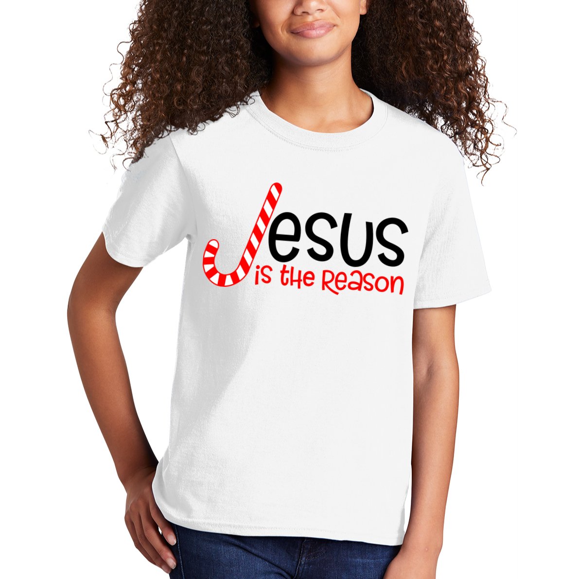 Jesus Is The Reason Candy Cane Christmas Kids T-Shirt