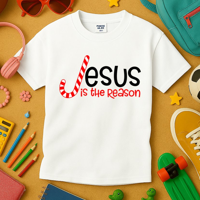 Jesus Is The Reason Candy Cane Christmas Kids T-Shirt