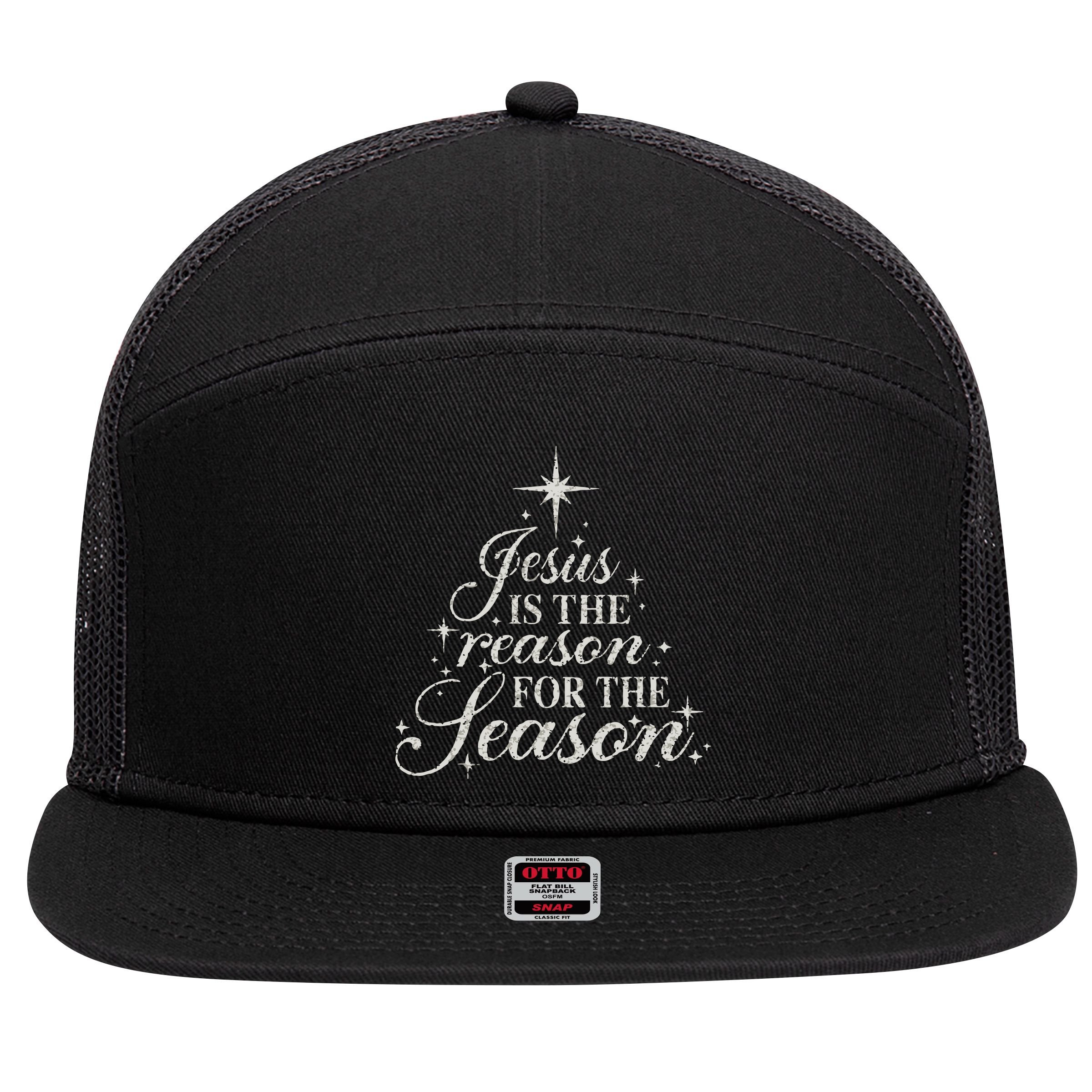 Jesus Is The Reason For The Season Christian Christmas 7 Panel Mesh Trucker Snapback Hat