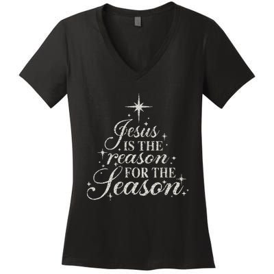 Jesus Is The Reason For The Season Christian Christmas Women's V-Neck T-Shirt