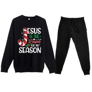 Jesus Is The Reason For The Season Xmas Christian Christmas Gift Premium Crewneck Sweatsuit Set