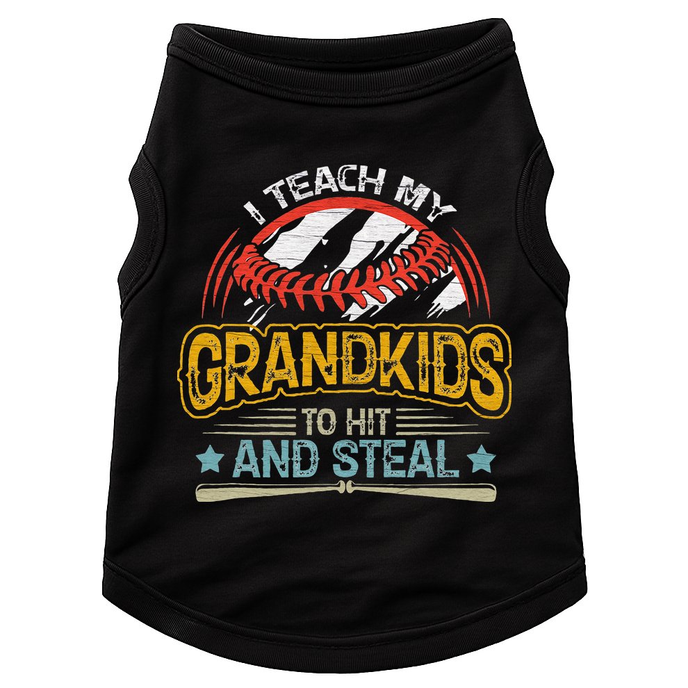 J5R0 I Teach My Grandkids Hit And Steal Retro Baseball Lover Doggie Tank