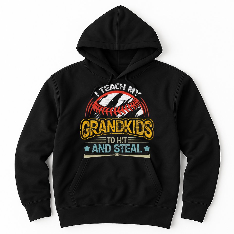 J5R0 I Teach My Grandkids Hit And Steal Retro Baseball Lover Hoodie